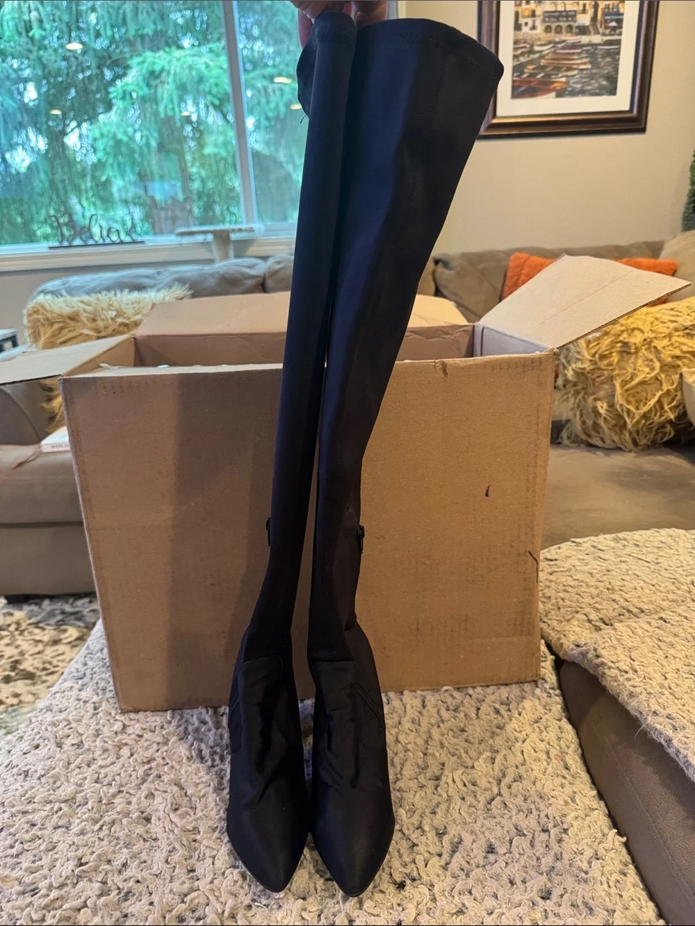 🖤Yoki Black Over-the-Knee Stretch Heeled Boots